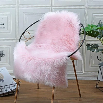 Image of HLZDH Faux fur Soft Fluffy single sheepskin stule Style Rug, Fleece Chair Cover Seat Pad Shaggy Area Rugs For Bedroom Sofa Floor (pink, 60 X 90 CM)