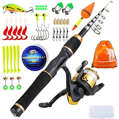 Image of Sougayilang Kids Fishing Pole with Spinning Reels,Telescopic Rod for Travel Freshwater Bass Trout Fishing（Golden）