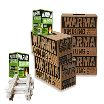 Image of 5 Large Boxes Warma Kiln Dried Kindling &amp; 2 Eco Wood Wool Firelighters Firestarter Camping Bundle Suitable for Lighting BBQ Barbecue Fire Pit Stoves Open Fires