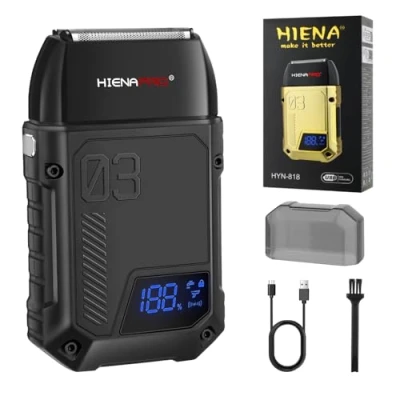 Image of HIENA PRO Professional Foil Shaver for Men, Men&#039;s Double Electric Shavers，Electric Razor Men Barber，Mens Shavers Cordless Rechargeable with LED Display (Black)