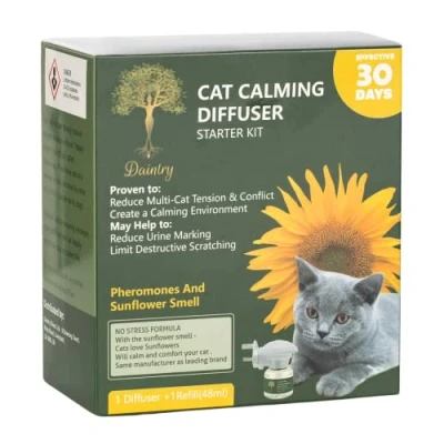 Image of &quot;Daintry Cat Calming Diffuser with Feline Pheromones, Sunflower Scented, 30 Day Supply Starter Kit for Stress Relief &amp; Anxiety Reduction in Cats