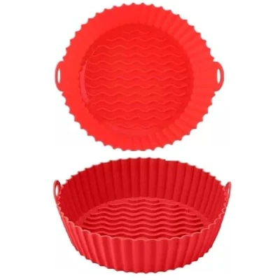 Image of Adems Air Fryer Liners Silicone, Accessories That are Reusable and Easy to Clean, Non Stick, Oil Proof, Water Proof. Food Grade, Replacement for Disposable Parchment Paper Liner (Red)