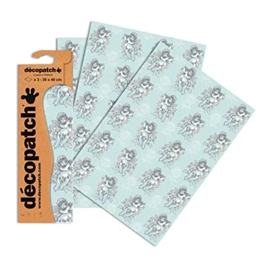 Image of Décopatch Ref C761O Pastel Green Cherub Pattern Paper Pack Each Sheet 30 x 40cm, of 3 Sheets Best Used With Décopach Glue &amp; Varnish,
