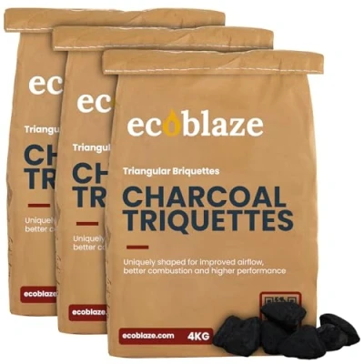 Image of Ecoblaze 12Kg Charcoal Triquettes BBQ Briquettes Designed for Optimum Airflow Even Heat and almost Instant Lighting