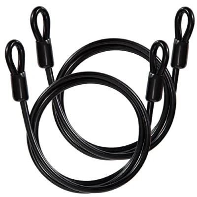 Image of GUNGY Loop Cable Steel with Eyelets Safety 1 m Long 6 mm Thickness Plastic Coated for Lock Bicycle Trailer Black Pack of 2