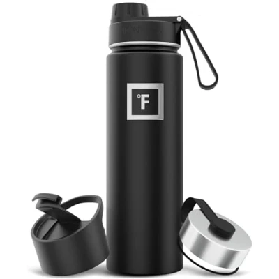 Image of Metal Water Bottle with Spout Lid 650ml 3 Lids Stainless Steel Double Walled Insulated Vacuum Leakproof Sports Gym Camping Hiking Hydration School Kids