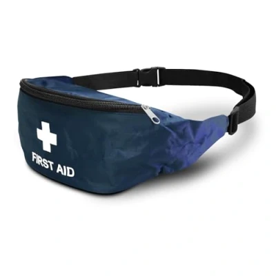 Image of RE GEN Empty First Aid Bum Bag Waist Pouch Blue Ideal for Schools, Home, Office &amp; Travel Strong Adjustable Belt Buckle Wide Access Zipper