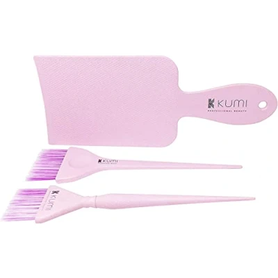 Image of Kumi Wheat Pink Balayage Board &amp; Brush 3 Piece Set Hair Colouring Tool Kit