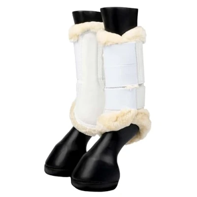 Image of LeMieux Fleece Edge Mesh Brushing Horse Boots Protective Gear and Training Equipment Equine Boots, Wraps &amp; Accessories (Natural White/Large)