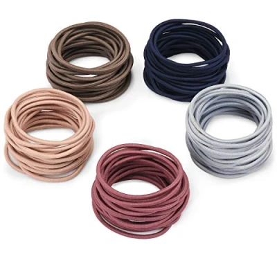 Image of 100 PCS Elastic Hair Bands, 3mm Ties Ponytail Holders, Bulk No Metal Gentle Elastics for Women Men Girls Kids with 5 Colors