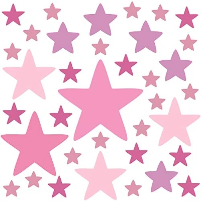 Image of PREMYO Set of 36 Star Wall Stickers Kids Nursery Decor Easy to Apply Decals for Bedrooms Girls Pastel Rose