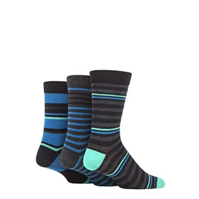 Image of SockShop Men&#039;s Comfort Cuff Socks Striped and Plain Soft Breathable &amp; Cooling Bamboo Material Multipack of 3 Pairs Peacock 7 11
