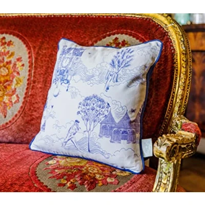 Image of The Chateau By Angel Strawbridge TOILE Polyester Filled Cushion Blue 43 x 43cm