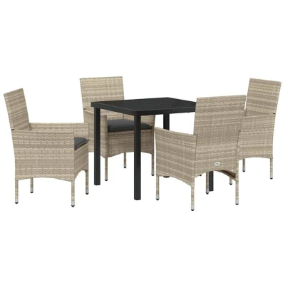 Image of vidaXL 5 Piece Garden Dining Set with Cushions Light Grey Poly Rattan