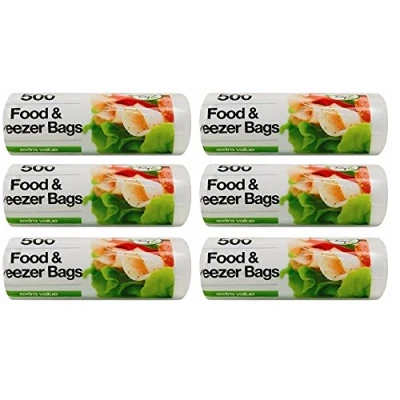Image of 3000 Food &amp; Freezer Bags 6 packs of 500 Storage Strong Large Reusable Fresh Lunch On Roll Packed Fridge Freezing All Type Used Standard Strength By Tidyz