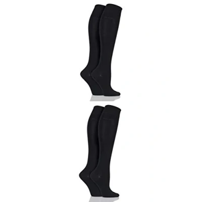 Image of Elle Ladies Plain Bamboo Knee High Socks Pack of 4 Black 8