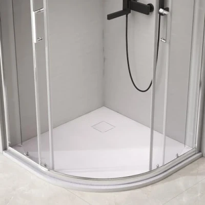 Image of EMKE Shower Tray, 90 x cm, Quarter Circle, Circle Flat Non Slip, Can Be Cut to Size, White