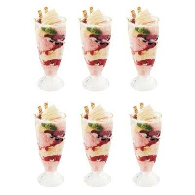 Image of Royal Cuisine Set of 6 Tall Dessert Cups Milkshake Glasses 360ml Knickerbocker Glory Long Bowls Sundae Ice Cream Glass Glassware Tableware