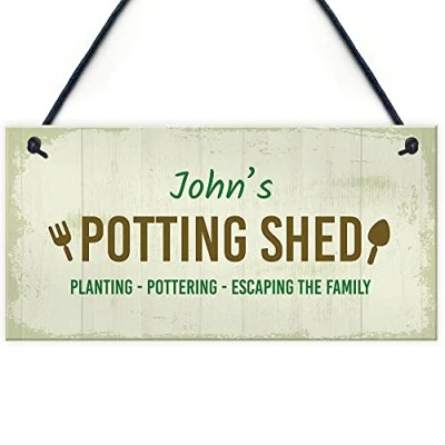 Image of RED OCEAN Potting Shed Personalised Hanging Garden Sign For Allotment Vegetable Patch Decor Signs