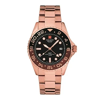 Image of Swiss Alpine Military Men&#039;s Watch GMT Analogue Quartz 7052 Stainless Steel, Pink/Brown/Black/Black 1164sam, Bracelet
