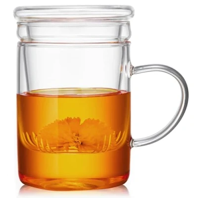 Image of Glass Tea Cup with Infuser and Lid 17oz Borosilicate Mug for Loose Leaf Tea, Infusion Filter