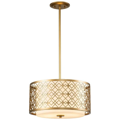 Image of Ziggy 2 Light Cylindrical Pendant Ceiling Light, Lacquered Gold