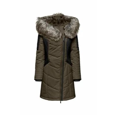 Image of Bestseller A/S Women&#039;s Onlnewlinette OTW Hood Coat, Tarmac/Detail:Black Fur, L