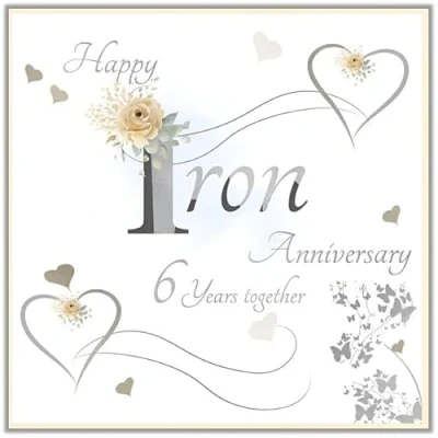 Image of Iron Anniversary Card 6th 6 Years Special Finishes and Embellishments Floral Love Heart Design Made in the UK Eco Friendly