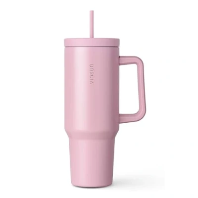 Image of VINSUN Tumbler with Straw and Lid 40oz Stainless Steel Travel Mug 1200ml, Double Walled Insulated Thermal for Hot &amp; Cold Drinks Coffee Handle
