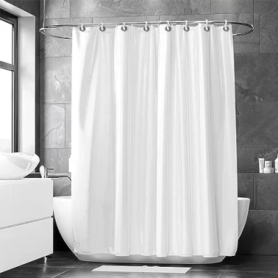 Image of Shower Curtain Pure White 135x190cm Mould Proof Resistant Extra Long Polyester Waterproof Washable Heavy Duty Bathroom Curtains Bath With 12 Plastic Hooks for Wetroom