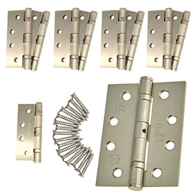 Image of Internal Fire FD60 Door Hinges 4&quot; 102mm Ball Bearing 5 Pair Pack [10 &amp; Screws] Satin Nickel Plated