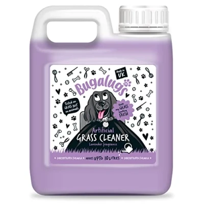 Image of BUGALUGS Artificial Grass Cleaner Dog Safe, Pet Disinfectant &amp; Lawn Deodoriser Puppy Urine Odour Eliminator 1L Super Concentrate Made in UK Cruelty Free (Lavender 1L)
