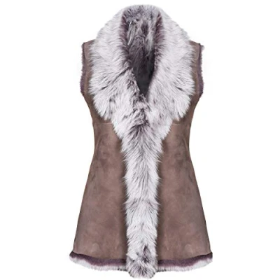 Image of Ladies Taupe Women&#039;s Soft Real Toscana Sheepskin Leather Gilet Waistcoat M