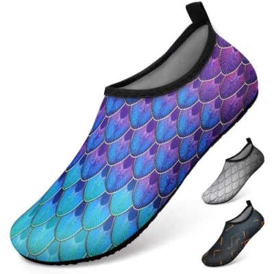 Image of WateLves Beach Swim Aqua Socks Barefoot Water Shoes Swimming Yoga Sea Snorkeling Diving Pool Women Mens Yl Blue Green 6/7 UK