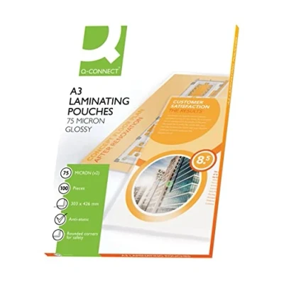 Image of Q Connect A3 2x75 Micron Laminating Pouches (Pack of 100) KF11413