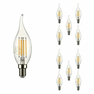 Image of TEKLED® C35 Tail Filament Vintage LED Bulbs Flame Tip E14 Small Edison Screw Energy Saving 4W Light Bulb 40W Equivalent NONDIMMABLE Clear 2700K 470LM 10 Pack Warm White