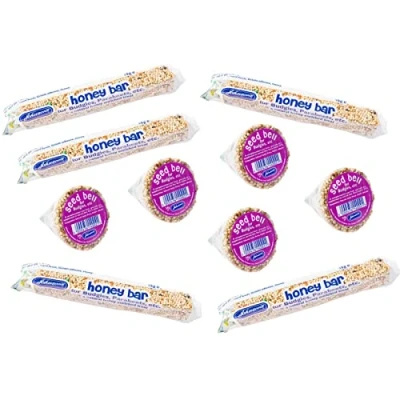 Image of 10 PACK JOHNSONS BUDGIE HONEY BARS &amp; SEED BELLS MIXED BIRD TREAT VARIETY PACK, 5 OF EACH