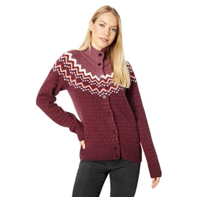 Image of Fjällräven F84148 356 Övik Knit Cardigan, Women, Dark Garnet, XXS Red