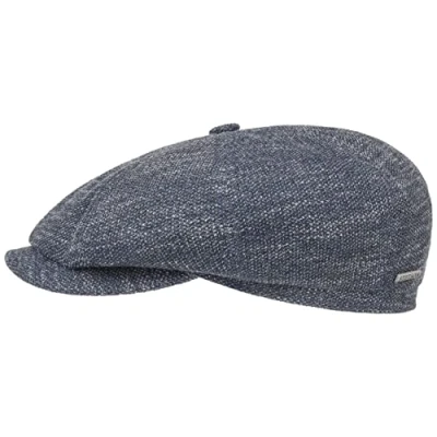 Image of Stetson Hatteras Jersey Flat Cap Men Made in Germany Cotton Newsboy Summer with Peak, Peak Winter Autumn Spring XL (60 61 cm) Blue