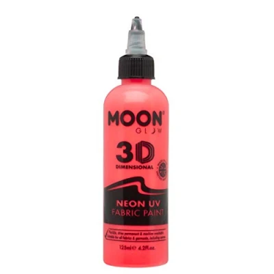 Image of Moon Glow Neon UV 3D Fabric paint 125ml Intense Red Textile for clothes, t shirts, bags, shoes &amp; canvas