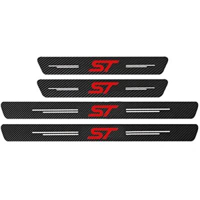 Image of EAGLEG 4pcs Car Outer Door Sill Protector Kick Plates for Fo rd Focus Fiesta Kuga Fusion Edge ST Line S max ST, Carbon Fiber Accessories Scuff Guard Threshold Cover Pedal, Trim Non Slip, Red