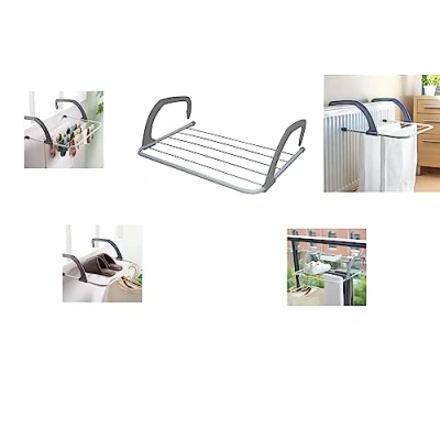 Image of Mr. Gadget&#039;s Solutions Radiator Clothes Airer Rack, Foldable 5 Bars Indoor/Outdoor with Adjustable Arms, Laundry Dryers Clothes, Hanging Drying Rack Rustproof Grey