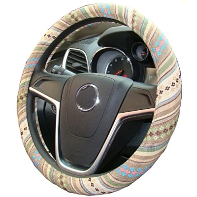 Image of Mayco Bell 2018 Ethnic Style Coarse Flax Cloth Automotive Steering Wheel Cover Anti Slip and Sweat Absorption Auto Car Wrap (H)