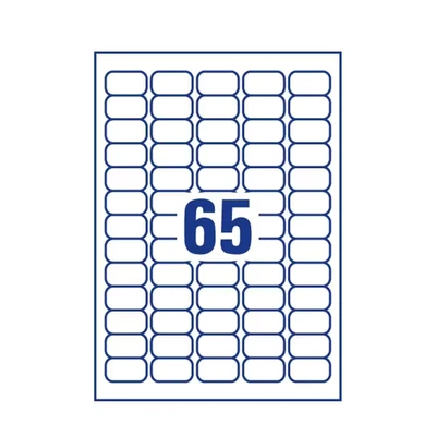 Image of Avery Printable, Customisable Mini Organising Return Address Labels, Inkjet Printers, (38.1 x 21.2 mm 65 Labels Per A4 Sheet, 25 Sheets), 1625 Quickdry (J8651), White