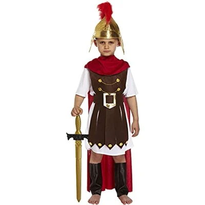 Image of Henbrandt Boys Roman General Kids Sparta Soldier Fancy Dress Outfit Costume 10 12 Years Brown