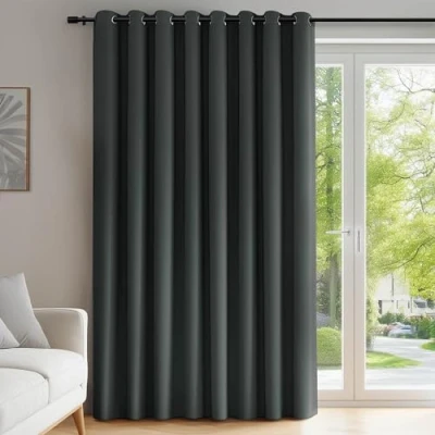 Image of Deconovo Super Soft Window Treatment Eyelet Thermal Insulated Wide Width Blackout Curtain for Kidsroom 100 x 95 Inch Dark Grey 1 Panel