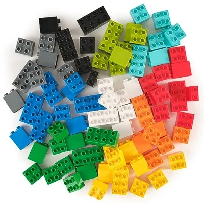 Image of Classic Big Briks by Strictly Building Brick Set Compatible with LEGO Blocks, Base Plates 3 Large Block Sizes For Ages 3+ 10 Rainbow Color Bricks 84 Pieces