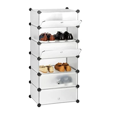 Image of Relaxdays Plastic Shoe Cabinet, Rack, 6 Compartment Shelving Unit, HWD: 107 x 49 37 cm, Transparent