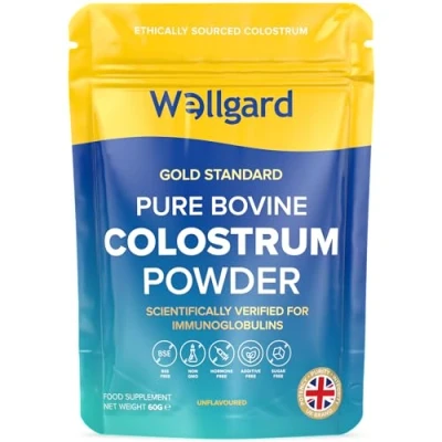Image of Wellgard Pure Colostrum Powder, High Levels of Immunoglobulin G (IgG), Unflavoured, GMO Free, Hormone 60g