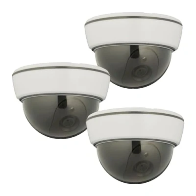Image of Relaxdays Set of 3 Dummy Cameras, Flashing LED Light, Indoor &amp; Outdoor, Burglar Deterrent, Battery Operated, White, 8.5 x 12.5 cm